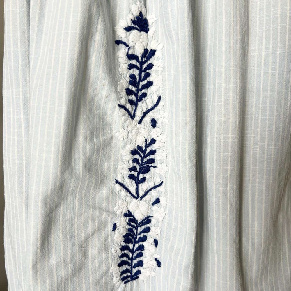 Mi Golondrina Hand Embroidered Tunic Dress Blue White Striped Size Large - Picture 9 of 10